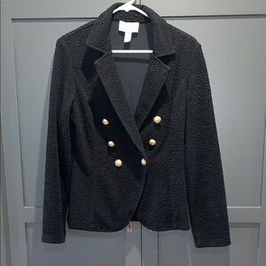 Joseph Ribkoff Black Double Breasted Textured Jacket with Gold Buttons